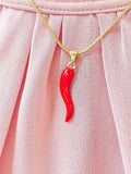 Italian Horn Cornicello Pendant Necklace, Gold Lucky Horn Charm on Snake Chain, N7303
