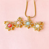 Sunburst Opal Pendant Necklace, Gold Sun Charm on 304 Stainless Steel Chain, N7304B