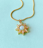 Sunburst Opal Pendant Necklace, Gold Sun Charm on 304 Stainless Steel Chain, N7304B