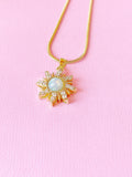 Sunburst Opal Pendant Necklace, Gold Sun Charm on 304 Stainless Steel Chain, N7304B