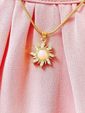 Sunburst Pink Opal Inspired Pendant Necklace, Gold Sun Charm on 304 Stainless Steel Chain, N7304P