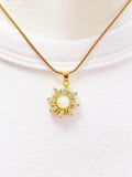 Sunburst Opal Inspired Pendant Necklace, Gold Sun Charm on 304 Stainless Steel Chain, N7304W