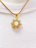 Sunburst Opal Inspired Pendant Necklace, Gold Sun Charm on 304 Stainless Steel Chain, N7304W