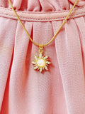 Sunburst Opal Inspired Pendant Necklace, Gold Sun Charm on 304 Stainless Steel Chain, N7304W