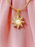 Sunburst Opal Inspired Pendant Necklace, Gold Sun Charm on 304 Stainless Steel Chain, N7304W
