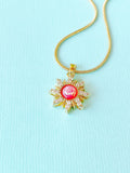 Sunburst Opal Inspired Pendant Necklace, Gold Sun Charm on 304 Stainless Steel Chain, N7304HP