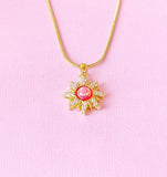 Sunburst Opal Inspired Pendant Necklace, Gold Sun Charm on 304 Stainless Steel Chain, N7304HP