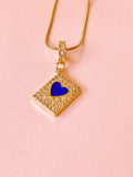 Blue Heart Rectangle Pendant Necklace, N7307