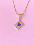Blue Heart Rectangle Pendant Necklace, N7307