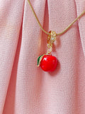 Red Apple Pendant Necklace, Gold Fruit Charm on 304 Stainless Steel Chain, N7308