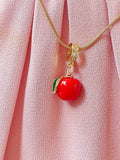 Red Apple Pendant Necklace, Gold Fruit Charm on 304 Stainless Steel Chain, N7308