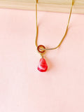 Pomegranate Seed Pink Pendant Necklace, Gold Imitation Food Charm on Snake Chain N7310