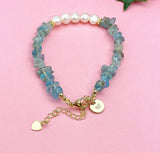 Natural Apatite Pearl Bracelet, Gold Natural Gemstone Jewelry, 7346