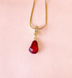 Red Pomegranate Seed Pendant Necklace, Gold Imitation Food Charm on Snake Chain N7311