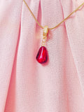 Red Pomegranate Seed Pendant Necklace, Gold Imitation Food Charm on Snake Chain N7311