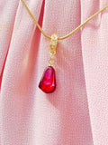 Red Pomegranate Seed Pendant Necklace, Gold Imitation Food Charm on Snake Chain N7311