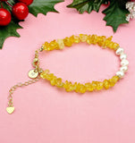Natural Citrine Pearl Bracelet, Gold Natural Gemstone Jewelry, 7347