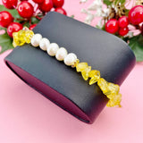 Natural Citrine Pearl Bracelet, Gold Natural Gemstone Jewelry, 7347