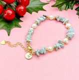 Natural Larimar Pearl Bracelet, Gold Natural Gemstone Jewelry, 7348