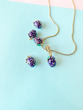 Mulberry Pendant Necklace, Gold Purple Fruit Charm on Snake Chain, N7312