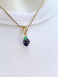 Mulberry Pendant Necklace, Gold Purple Fruit Charm on Snake Chain, N7312