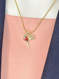 Hummingbird Pendant Necklace, Gold Gemstone Bird Charm on Snake Chain, N7313