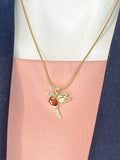 Hummingbird Pendant Necklace, Gold Gemstone Bird Charm on Snake Chain, N7313