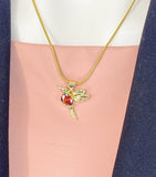 Hummingbird Pendant Necklace, Gold Gemstone Bird Charm on Snake Chain, N7313