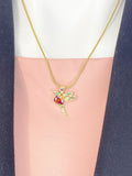 Hummingbird Pendant Necklace, Gold Gemstone Bird Charm on Snake Chain, N7313