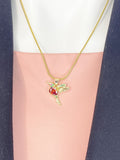 Hummingbird Pendant Necklace, Gold Gemstone Bird Charm on Snake Chain, N7313