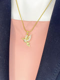Hummingbird Pendant Necklace, Gold Colorful Gemstone Bird Charm on Snake Chain, N7314