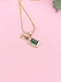 Gemstone Bottle Pendant Necklace, Gold Colorful Charm on Snake Chain, N7315