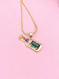Gemstone Bottle Pendant Necklace, Gold Colorful Charm on Snake Chain, N7315