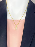 Gemstone Cross Pendant Necklace, Gold Cubic Zirconia Charm on Snake Chain, N7318