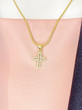 Gemstone Cross Pendant Necklace, Gold Cubic Zirconia Charm on Snake Chain, N7318