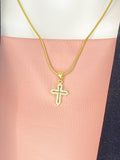 Gemstone Cross Pendant Necklace, Gold Cubic Zirconia Charm on Snake Chain, N7318