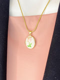Gold Pink Tulip Enamel Oval Locket Necklace, N7319