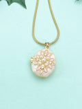 Gold Pearl Starburst Oval Locket Necklace, N7320