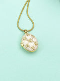 Gold Flower Oval Locket Necklace, N7321