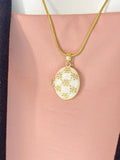 Gold Flower Oval Locket Necklace, N7321