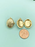 Gold Purple Enamel Gem Oval Locket Necklace, Charm on Snake Chain, N7323