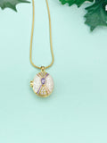 Gold Purple Enamel Gem Oval Locket Necklace, Charm on Snake Chain, N7323