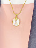 Gold Purple Enamel Gem Oval Locket Necklace, Charm on Snake Chain, N7323