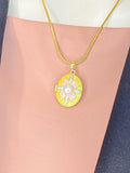 Gold Pearl Yellow Oval Locket Necklace, Charm on Snake Chain, N7322Y