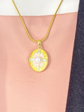 Gold Pearl Yellow Oval Locket Necklace, Charm on Snake Chain, N7322Y