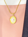 Gold Pearl Yellow Oval Locket Necklace, Charm on Snake Chain, N7322Y