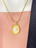 Gold Pearl Yellow Oval Locket Necklace, Charm on Snake Chain, N7322Y
