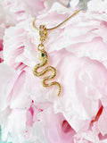 18K Gold Plated Snake Pendant Necklace, Gold Green Eye Cubic Zirconia Pendants, 7353
