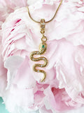 18K Gold Plated Snake Pendant Necklace, Gold Green Eye Cubic Zirconia Pendants, 7353
