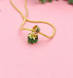 18K Gold Plated Present Box Pendant Necklace, Gold Green Cubic Zirconia Pendants, 7354
